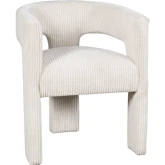 Bowen 3 Leg Accent Dining Arm Chair in Natural Off White Corduroy Fabric