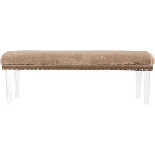 Brianna Bench in Mink Brown Faux Fur, Leatherette & Clear Acrylic