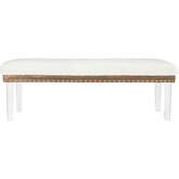 Brianna Bench in Snow White Faux Fur, Mink Brown Leatherette & Clear Acrylic