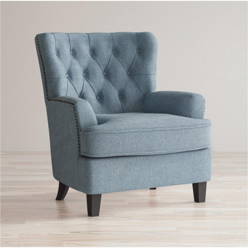 Bryson Accent Chair in Tufted Blue Fabric with Nailhead