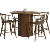 Auden 5 Piece Counter Dining Set w/ Round Table & Spindle Stools in Chestnut & Chestnut Wood