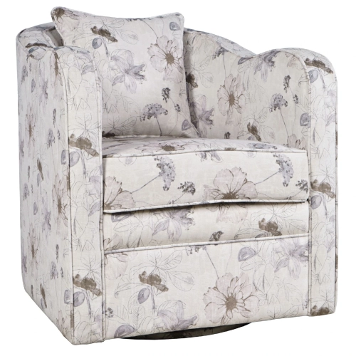 Daisy Bloom Swivel Accent Arm Chair in Taupe & Multicolor Fabric