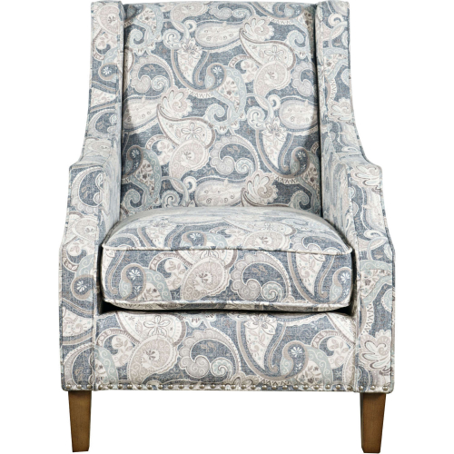 Westbrook Accent Chair in Denim Blue Paisley Fabric with Nailhead Trim
