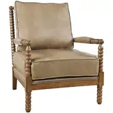 Ellsey Spindle Arm Accent Chair in Buff Brown Vegan Leather Y Wood