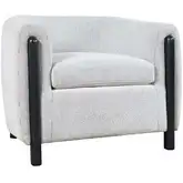Finn Barrel Accent Chair in Black Exposed Wood & Neutral Textured Fabric