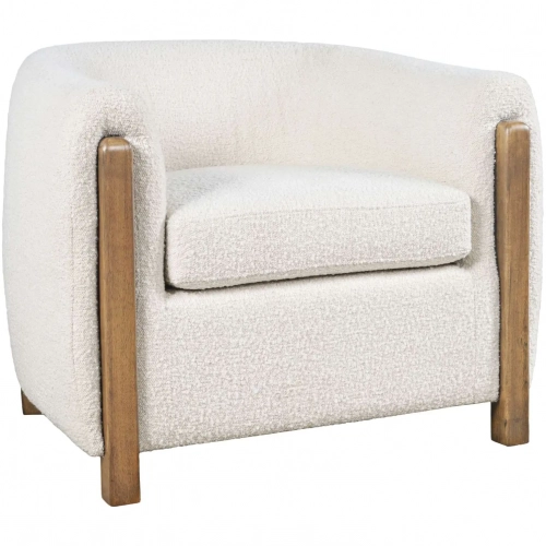 Finn Barrel Accent Chair in Natural Exposed Wood & Neutral Textured Fabric