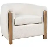 Finn Barrel Accent Chair in Natural Exposed Wood & Neutral Textured Fabric