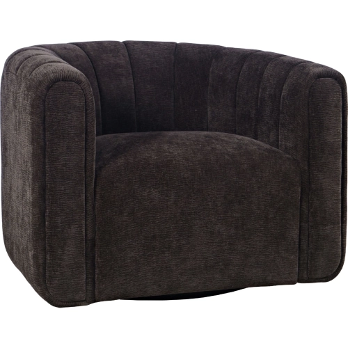 Grande Barrel Swivel Accent Chair in Tufted Chocolate Brown Fabric