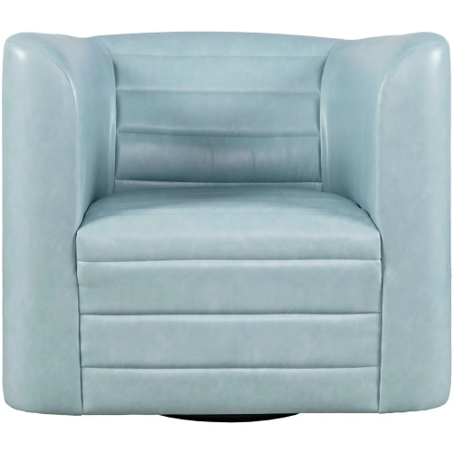 GT Barrel Accent Swivel Chair in Channel Tufted Aqua Blue Vegan Leather