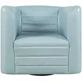 GT Barrel Accent Swivel Chair in Channel Tufted Aqua Blue Vegan Leather