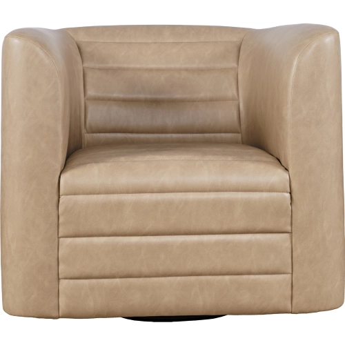 GT Sport Swivel Accent Chair in Channel Tufted Sand Tan Vegan Leather