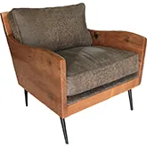 Karma Accent Chair with Live Edge Wood & Bourbon Brown Leather