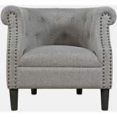 Lily Barrel Curved Back Accent Chair in Tufted Ash Gray Fabric with Nailhead Trim