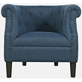 Lily Barrel Curved Back Accent Chair in Tufted Blue Fabric with Nailhead Trim