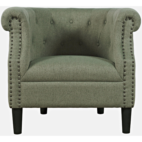 Lily Barrel Curved Back Accent Chair in Tufted Sage Green Fabric with Nailhead Trim