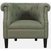 Lily Barrel Curved Back Accent Chair in Tufted Sage Green Fabric with Nailhead Trim