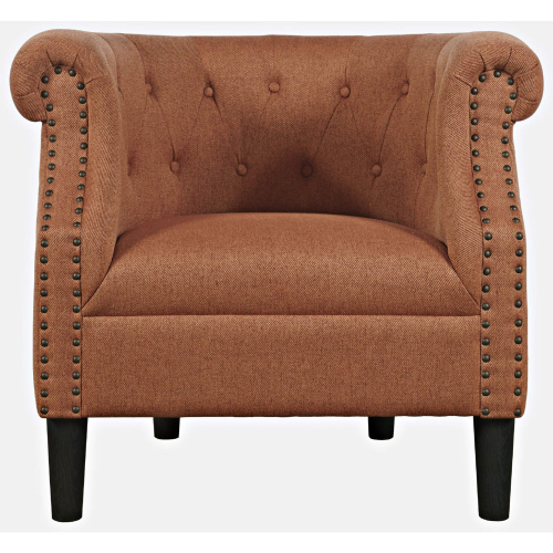 Lily Barrel Back Accent Chair in Tufted Spice Fabric with Nailhead Trim