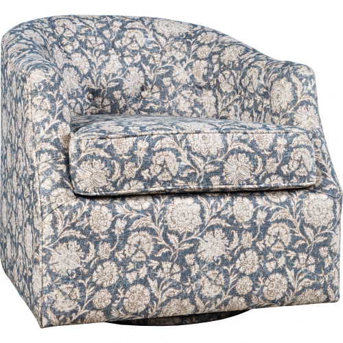Lottie Accent Swivel Chair in Blue Floral Print Fabric