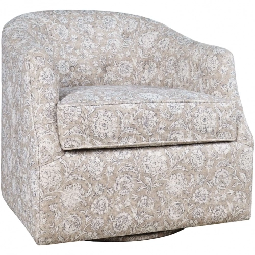 Lottie Cottage Barrel Accent Swivel Chair in Sand Tan Floral Fabric