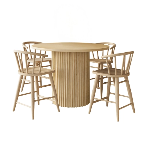 Auden 5 Piece Counter Dining Set w/ Round Table & Spindle Stools in Natural & Natural Wood