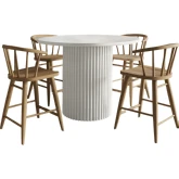 Auden 5 Piece Counter Dining Set w/ Round Table & Spindle Stools in Natural & White Wood