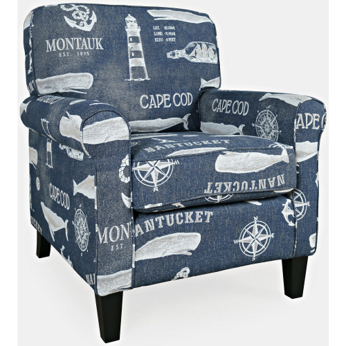 Seafarer Accent Chair in Navy Blue & White Nantucket Cape Nautical Print