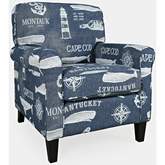 Seafarer Accent Chair in Navy Blue & White Nantucket Cape Nautical Print