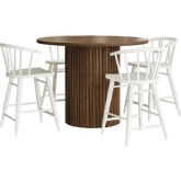 Auden 5 Piece Counter Dining Set w/ Round Table & Spindle Stools in White & Chestnut Wood