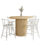 Auden 5 Piece Counter Dining Set w/ Round Table & Spindle Stools in White & Natural Wood