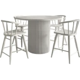 Auden 5 Piece Counter Dining Set w/ Round Table & Spindle Stools in White & White Wood