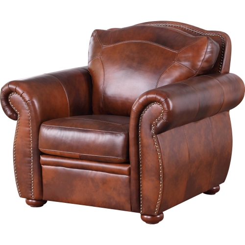Arizona Chair in Medium Brown Top Grain Leather with Solid Wood Feet