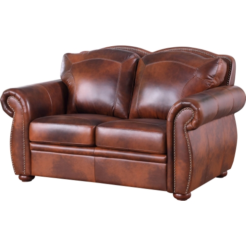 Arizona Loveseat in Medium Brown Top Grain Leather with Solid Wood Feet