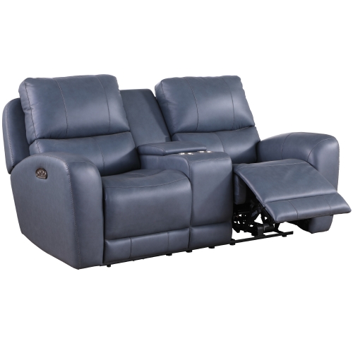 Bel Air Power Reclining Console Loveseat in Blue Leather