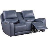 Bel Air Power Reclining Console Loveseat in Blue Leather