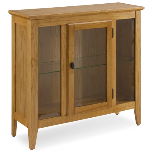 Natural Oak Entryway Curio Cabinet with Tempered Glass