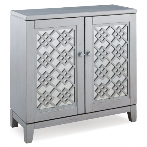 Mirrored Diamond Filigree Console Table with Adj Shelf in Silver Leaf