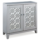 Mirrored Diamond Filigree Console Table with Adj Shelf in Silver Leaf