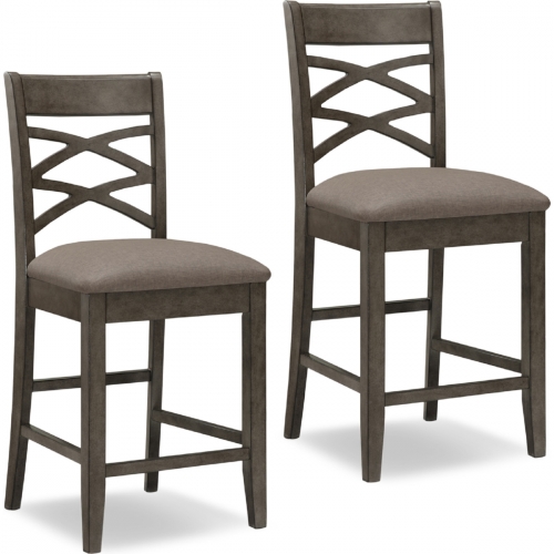 Wood Double Crossback Counter Stool with Moss Microfiber Seat (Set of 2)