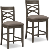 Wood Double Crossback Counter Stool w/ Moss Microfiber Seat (Set of 2)