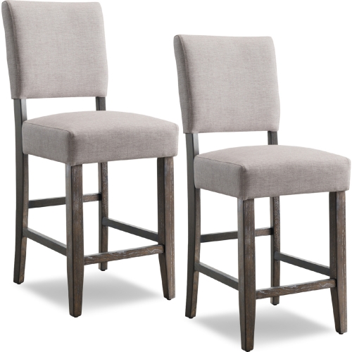 Counter Height Stool in Grey Wash Wood with Heather Grey Fabric (Set of 2)