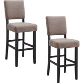 10087 Bar Stool in Gray Fabric & Black Wood (Set of 2)