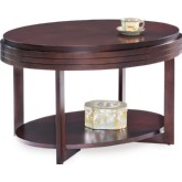 Oval Small Coffee Table in Chocolate Cherry Finish with Diamond Match Top