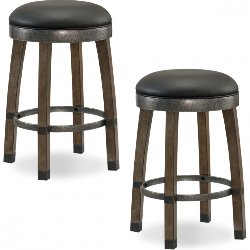 Graystone Cask Stave Counter Stool with Black Leatherette Seat (Set of 2)