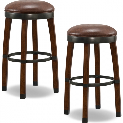 Sienna Cask Stave Counter Stool with Sable Leatherette Seat (Set of 2)