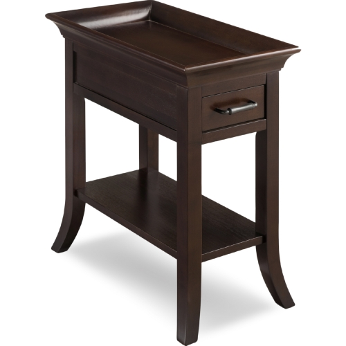 Traditional Cherry Tray Edge Chairside End Table with 1 Drawer in Chocolate Cherry