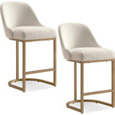 Barrelback Counter Height Stool in White Fabric & Gold Metal (Set of 2)