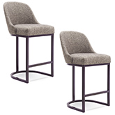Barrelback Bar Stool in Gray Linen & Espresso Metal (Set of 2)