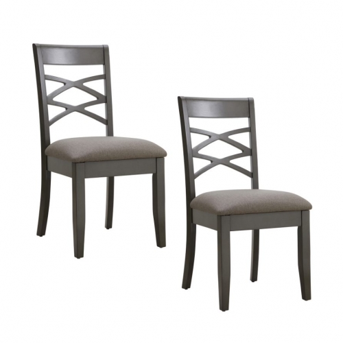 Double Cross Back Dining Chair in Graystone & Moss Heather Fabric (Set of 2)
