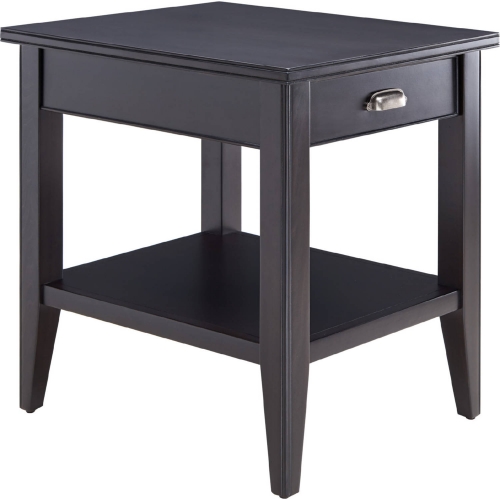 Laurent 1 Drawer End Table with Shelf in Black Wood