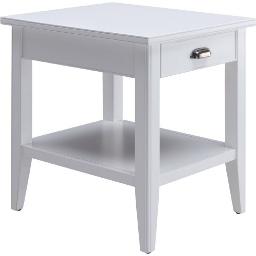 Laurent End Table with Drawer & Shelf in White Wood